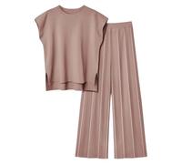 Black Jeggings Women Casual Vest Top and Pants Sets Solid ColorKnitted Two Set Conjuntos Sweater Knitted Sweater Two Suit Cargo Jeans for Women (Wine, XL)