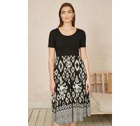 Black Jersey Stretch Top And Ikat Skirt Midi Dress Yumi Black 10