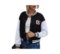 (black JK169, L) 2024 New Women Y2k Harajuku Varsity Baseball Jacket Letter Print Patchwork Long Sleeve Uniform Tops Autumn Single-Breasted Coat