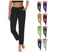 Black Joggers Womens Joggers for Women UK Loose Fit Straight Leg Drawstring Trousers Elastic Waisted Petite Summer Running Jogging Yoga Gym Lightweight Tracksuit with Pockets Black M