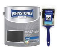 Black Johnstone’s Wall & Ceiling Matt Paint 2.5L + 3" Fence Paint Brush - Smooth Matt Finish, Excellent Coverage, Quick Dry, Low Odour Interior Paint for Walls & Ceilings