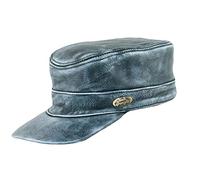 Black Jungle Castro Army Cap Leather Cap Military Cap Biker Cap, One-Size (Anthracite Vintage, One Size)