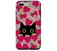 Black Kawaii Cat with Daisies & Strawberries Case for iPhone 7 Plus/8 Plus