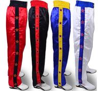 Black Kickboxing Trousers Full Contact for Men Women Adult Kids Boxing Muay Thai Fitness & Karate Pants, Polyester Satin Fabricd Star Design, Elasticated Drawstring Waistband Bottoms (4/170)