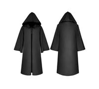 (Black, Kids 125-135cm) Star Wars Jedi Warrior Hooded Cloak Cape Robe Costume Cosplay Party Halloween