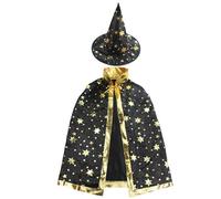 (Black) Kids Halloween Costume Witch Wizard Cape With Magic Hat Suitable For Children Height 90-140cm, Girls Boys Cosplay Party