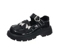 Black Kids Mary Jane Style School Shoes Sweet Bow Decor Faux Leather Girls Shoes Low Heel Adjustable Strap Everyday Wear Footwear Hiking UK Size 1