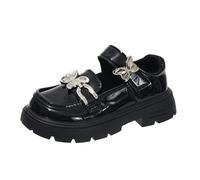 Black Kids Mary Jane Style School Shoes Sweet Bow Decor Faux Leather Girls Shoes Low Heel Adjustable Strap Everyday Wear Footwear Hiking UK Size 10.5
