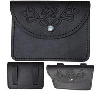 Black Kilt Belt Pouch with Celtic Embossed 100% Real Leather Sporran/Pouch Celtic Design Button Enclosure Back Side Two Loop for Kilt Belt Easy Fitting