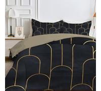 Black King Size Duvet, Kingsize Quilt 7.5 Tog for Summer & Autumn, Coverless Duvet with Gold Stripe Pattern, Lightweight Soft Comforter with 2 Pillowcases, 230x220cm, Machine Washable