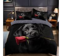 Black King Size Duvet Set Animal Labrador Retriever Bedding 230x220 cm Microfiber Quilt Cover with Zipper Closure and 2 Pillowcases Bedding Sets for Men Women Bedroom Decor