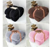 (Black, King) Super Soft Luxury Teddy Bear Sherpa Throw Fleece Blanket Sofa Bed Warm Non Allergic