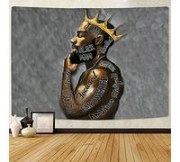 Black King Tapestry African American King Afro Man Hippie Art Wall Hanging African American Man Crown Wall Tapestry College Dorm Decor for Living Room Bedroom 50x60 Inches