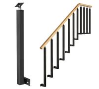 Black Kit - Adjuble 270° Flat Brackets Square Iron Railing Columns for Deck Porch Steps & Fences - 39.3in Spindle Guardrail & Slish