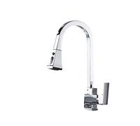 Black Kitchen Faucet, 360° Swivel Single Handle Pull Down Kitchen Tap, Cold/Hot Water Mixer, Polished Chrome Accent, Stylish Beige Design - LWX