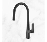 Black Kitchen Faucet Mixer Tap with Pull Out Spray Single Lever Hot & Cold Brass Construction 2 Water Outlet Modes Modern Sink Fixture