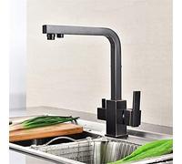 Black Kitchen Faucet with 360° Swivel, Dual Handle Drinking Water Filter Mixer Tap, Square Design, Deck Mounted 3-Way Filtration, Elegant Auspicious Clouds
