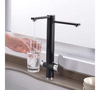 Black Kitchen Faucet with Chrome Finish, 360° Swivel Dual Handle Drinking Water Filter Tap, Deck Mounted 3-Way Mixer for Sink - Elegant Auspicious Clouds Design