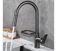 Black Kitchen Faucet with Pull Down Sprayer, 360° Rotatable, Single Handle Hot & Cold Mixer, 2 Water Outlet M for Sink, Gun Gray h
