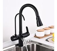 Black Kitchen Faucet with Pull-Down Sprayer, 4-Way Water Filter Tap, Water Purifier & Cascade Mixer for Clean Drinking Water - Sl unctional Design for Modern Kitchens