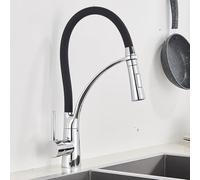 Black Kitchen Faucet with Pull-Down Sprayer, Rotating Brass Mixer Tap, Bridge-Mounted Hot & Cold Water Control, Modern Chrome Finish for Stylish Utility