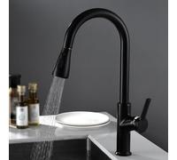 Black Kitchen Faucet with PullDown Sprayer Single Hole Hot & Cold Water Mixer 2 Water Flow Modes Swivel Spout Modern Design for Easy Use