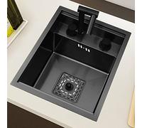 Black Kitchen Prep Sink - Invisible Folding Faucet Compact Single Sink with Cover for Island - Stylish 32x39x22cm Design Perfect for Modern Kitchens