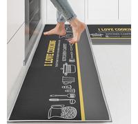 Black Kitchen Rugs and Mats Sets of 2 Pieces Funny Kitchen Decoration Non Slip Super Absorbent Kitchen Mat Runner Rug for Sink,Hallway,Laundry Room (AA, 43x150cm+43x75cm)