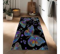 Black Kitchen Runner Rugs 60 x 150 cm Fantasy Glowing Butterfly long Non-slip Washable, Thin Low Pile Green Runners for Hallways Floor Carpet for Indoor Bedroom Entryway