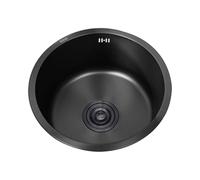 Black Kitchen Sink 1 Bowl 304 Stainless Steel Small Sinks Round Caravan Sink with Drain Pipe and Overflow Installation Type Installation from Top and Base (Ø 28cm)