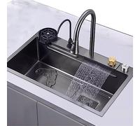 Black Kitchen Sink With Waterfall Faucet Stainless Steel Sink With Cup Washer Large Black Sink Restaurant Sink Complete Accessories (Size : 68x45cm)