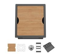 Black Kitchen Sink Workstation, 15x17 in Stainless Steel Undermount Modern Small Single Bowl Drop in Kitchen and Bar Sink Combo-SS Grid,Cutting Board,Drain Assembly for Various Kitchen&Bar Style