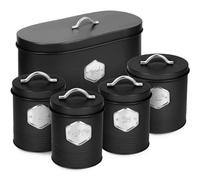Black Kitchen Storage Canister Coffee Sugar Tea Bread Airtight 5 Pieces Set