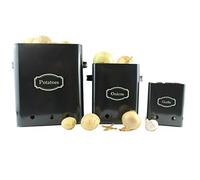 Black Kitchen Storage Tins, Set of 3 For Potatoes, Onion and Garlic