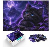 Black Kitten Blue Eyes Moon Castle Jigsaw Puzzle for Adults, 500 Pieces | Adult Jigsaw Puzzle: screen-free tabletop leisure on quiet evenings.