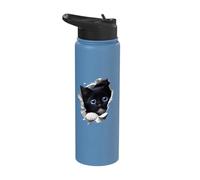 Black Kitten Blue Eyes - Peeking Through Hole Stainless Steel Insulated Water Bottle