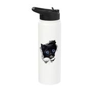 Black Kitten Blue Eyes - Peeking Through Hole Stainless Steel Insulated Water Bottle