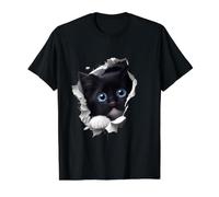 Black Kitten Blue Eyes - Peeking Through Hole Value Graphic T-Shirt, Men, Black, L