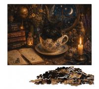 Black Kitten in a Teacup by Moonlight Jigsaw Puzzle for Adults, 1000 Pieces | Group puzzle activity with indoor weekend activity.