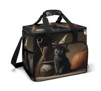 Black Kitten Wearing A Witch Hat Vintage Camping Cooler Bag Insulated Beach Coolers Portable Leak Proof Bags with Shoulder Strap