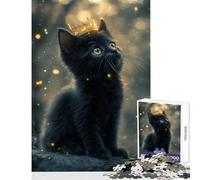 Black Kitten with Golden Crown 1000 Piece Puzzle For Teenagers Secret Santa Gifts Precision Cutting Toy Wall Decor for Ages 14 And over (38x26cm)