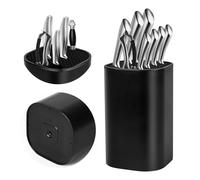 Black Knife Block Without Knives Ninonly 3 in 1 Universal Square Knife Holder Without Knives with Scissors Slot and Sharpening Rod Detachable Kitchen Knife Holder for Easy Cleaning Space Saver