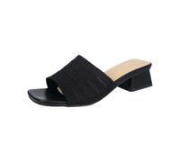 Black Knit Heeled Sandals for Women Square Open Toe Chunky Block Low Heel Mules Slip on Slides Ladies Footwear Size 7.5