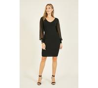 Black Knitted Bodycon Dress With Chiffon Sleeves Yumi Black S