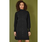 Black Knitted Button Up Midi Dress With Balloon Sleeves Yumi Black L