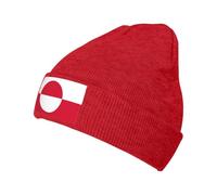 Black Knitted Hat with Greenland Flag Prints Stylish and Durable Suitable for Sports and Outdoor Activities, Red, One size