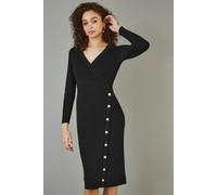 Black Knitted Midi Dress With Asymmetric Button Details Yumi Black L