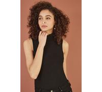 Black Knitted Roll Neck Sleeveless Jumper Yumi Black S