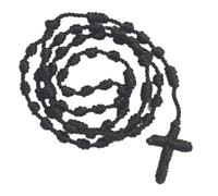 Black Knotted Rosary, Durable Twine Prayer Necklace for Men or Women, Catholic Cord Wrap Bracelet Confirmation Keepsake Gift for Teenage Boys, 20 Inches, Twine, No Gemstone