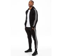 EZHD583T Enzo Mens Hoodie Pullover Striped Fleece Hoody Top Active Wear Sports Sweatshirt Hooded Jumper (Black, L, l)